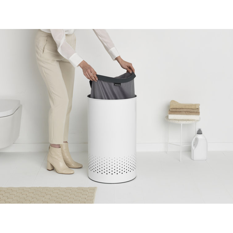 White Plastic Upright Laundry Hamper with Lid