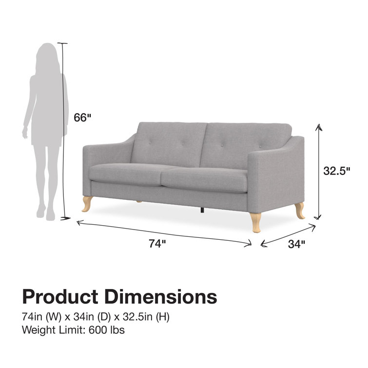 Light Gray Tufted Linen Fabric Sofa with Sloped Arms
