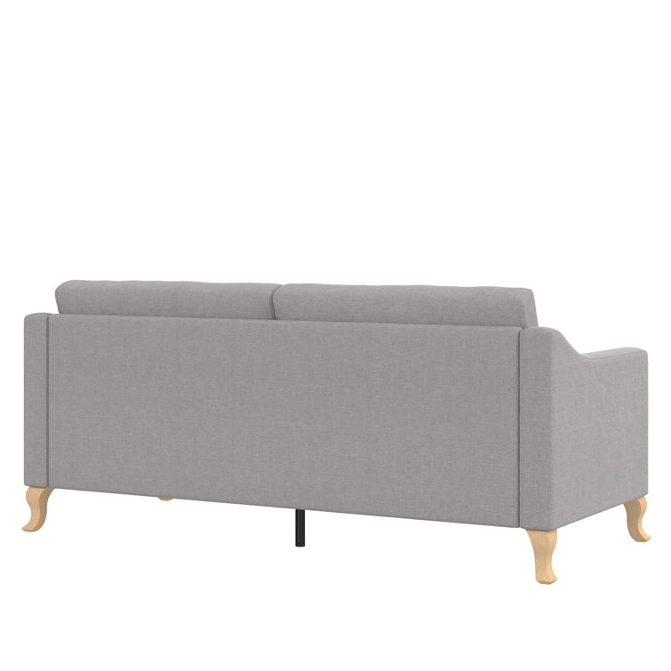 Light Gray Tufted Linen Fabric Sofa with Sloped Arms