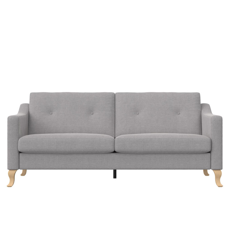 Light Gray Tufted Linen Fabric Sofa with Sloped Arms