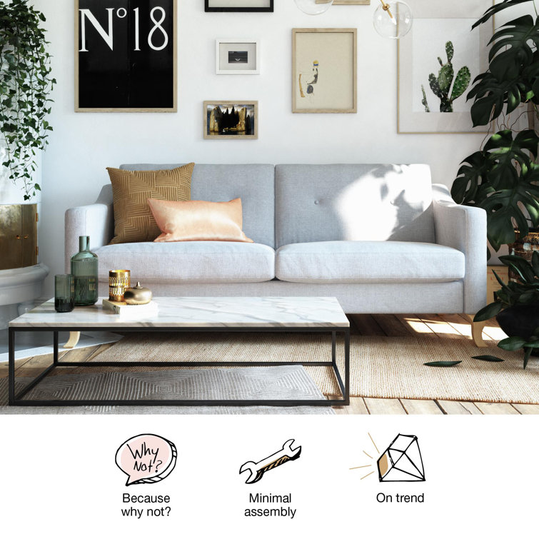 Light Gray Tufted Linen Fabric Sofa with Sloped Arms
