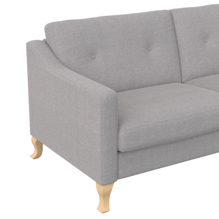 Light Gray Tufted Linen Fabric Sofa with Sloped Arms