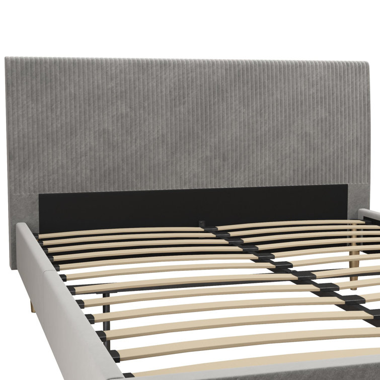 Daphne Light Gray Velvet Upholstered Bed with Brass Toned Legs