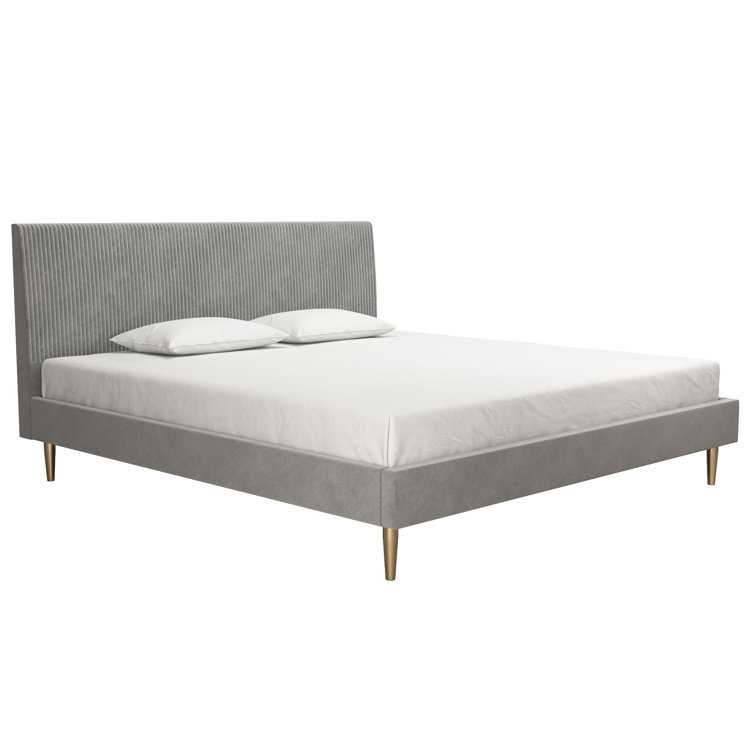 Daphne King-Sized Light Gray Velvet Upholstered Bed with Tufted Headboard