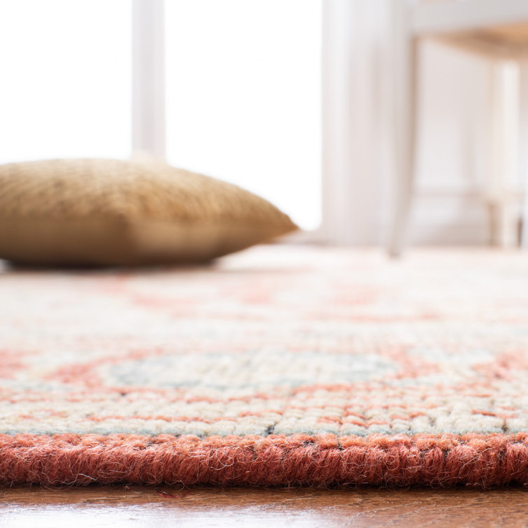 Hand-Knotted Wool 6' x 9' Rust and Beige Area Rug