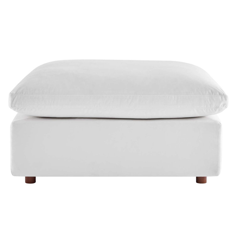 White Velvet Overstuffed Ottoman with Down Filled Cushions