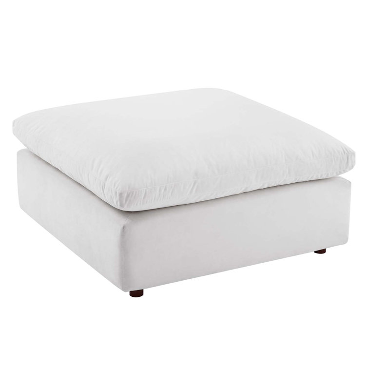 White Velvet Overstuffed Ottoman with Down Filled Cushions