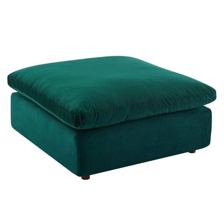 Plush Green Performance Velvet Overstuffed Ottoman 40"x19"