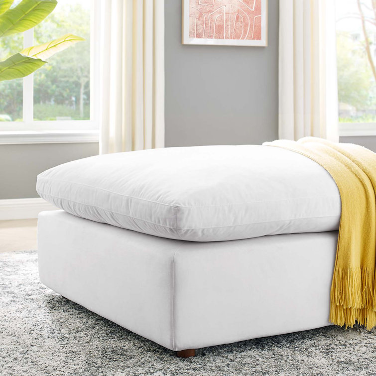 White Velvet Overstuffed Ottoman with Down Filled Cushions