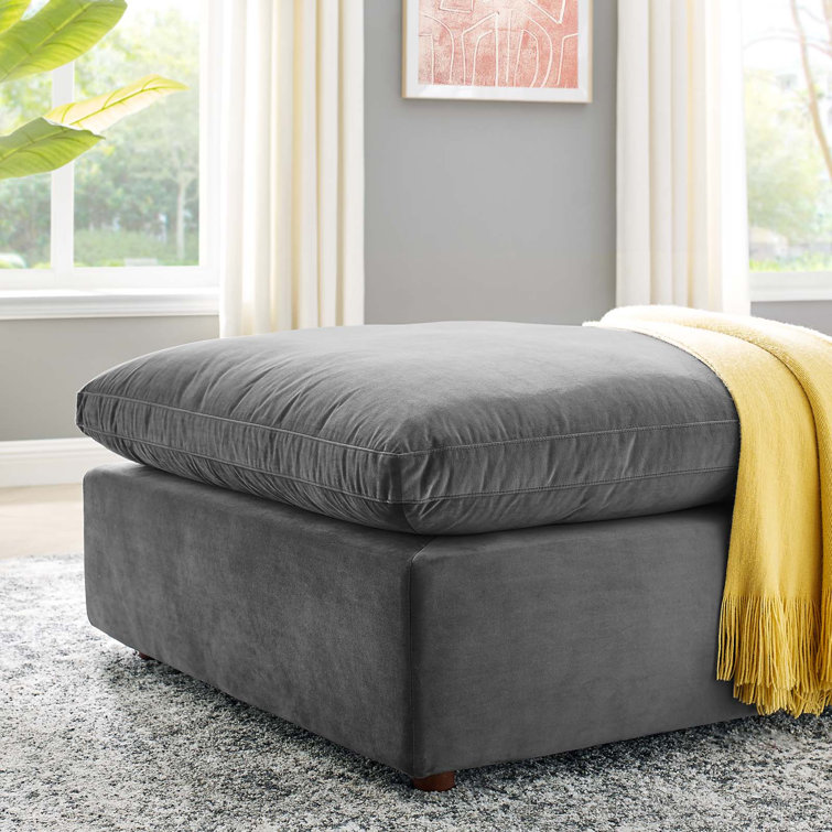 Luxurious Gray Performance Velvet Overstuffed Ottoman