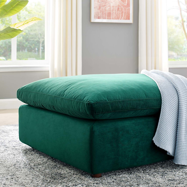 Plush Green Performance Velvet Overstuffed Ottoman 40"x19"