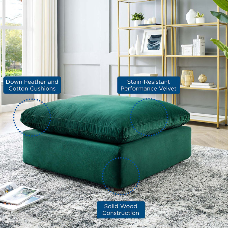 Plush Green Performance Velvet Overstuffed Ottoman 40"x19"