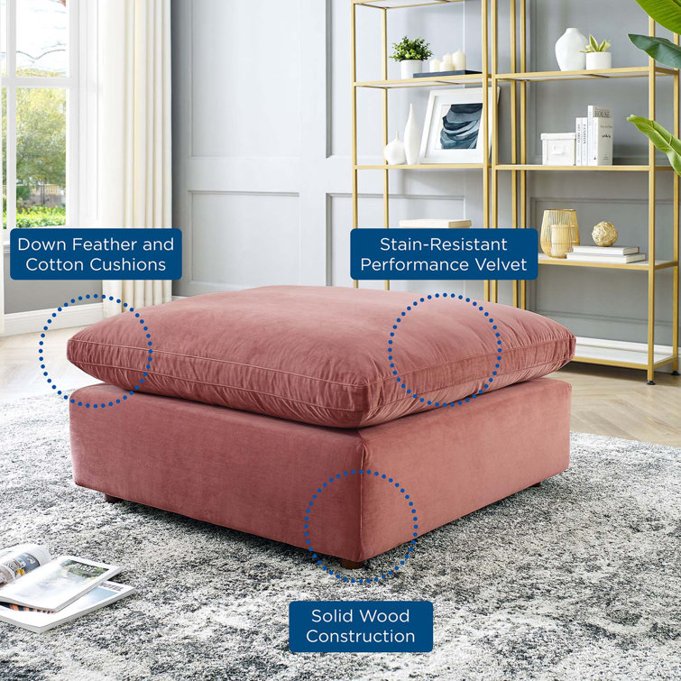 Dusty Rose Performance Velvet Overstuffed Ottoman 40"