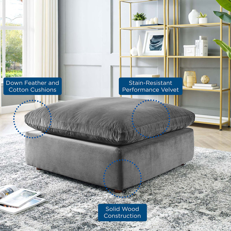 Luxurious Gray Performance Velvet Overstuffed Ottoman