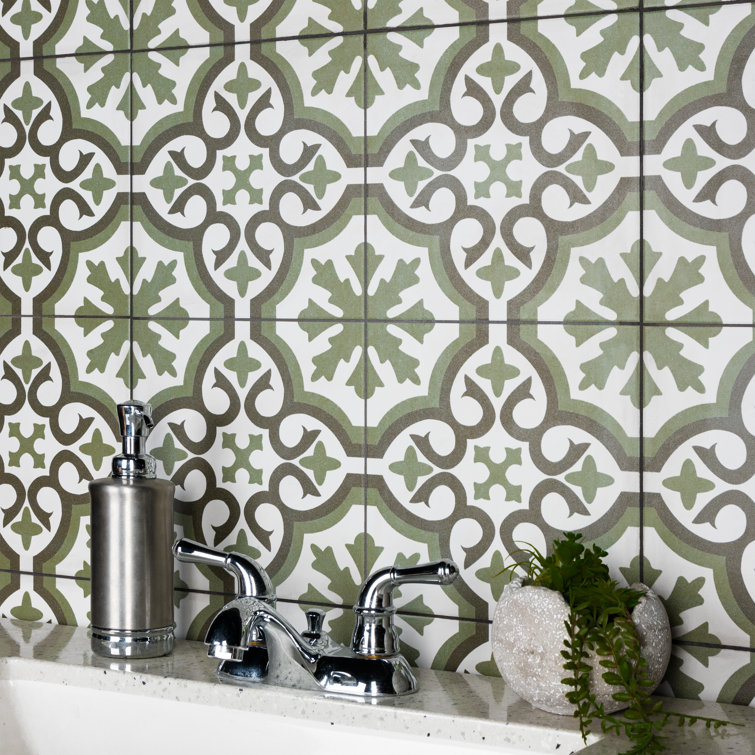 Berkeley 18" x 18" Green and White Porcelain Wall & Floor Tile