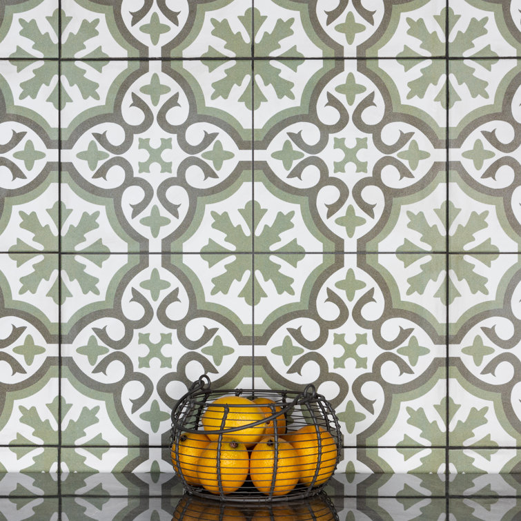 Berkeley 18" x 18" Green and White Porcelain Wall & Floor Tile