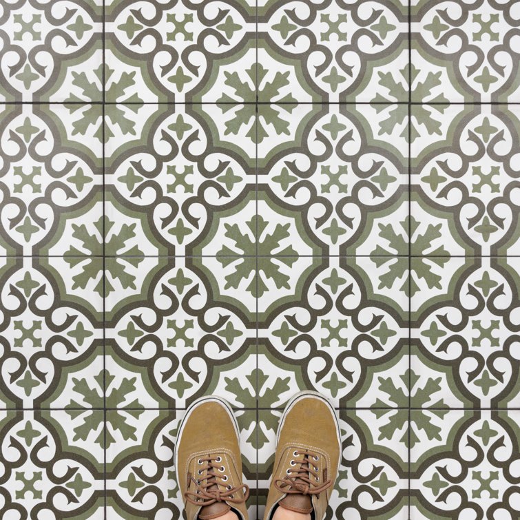 Berkeley 18" x 18" Green and White Porcelain Wall & Floor Tile