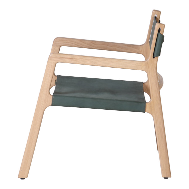 Minimalist Beige Leather and Ash Wood Accent Chair