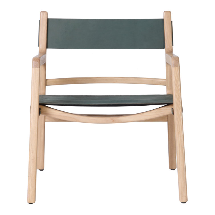 Minimalist Beige Leather and Ash Wood Accent Chair