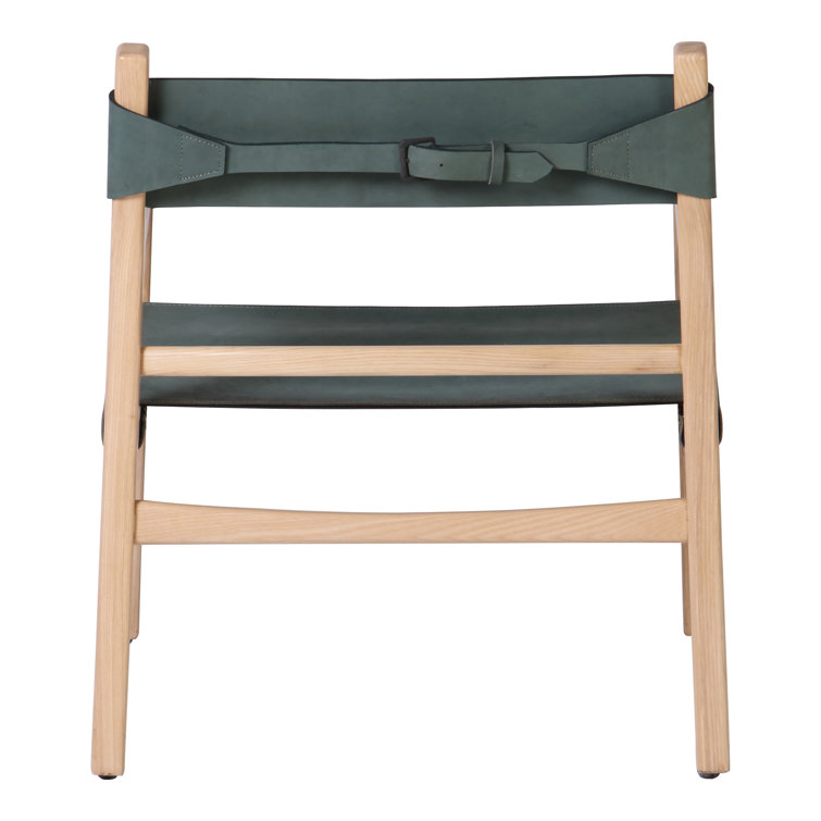 Minimalist Beige Leather and Ash Wood Accent Chair
