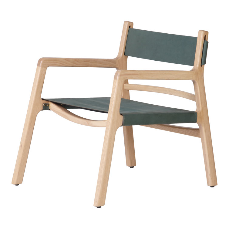 Minimalist Beige Leather and Ash Wood Accent Chair