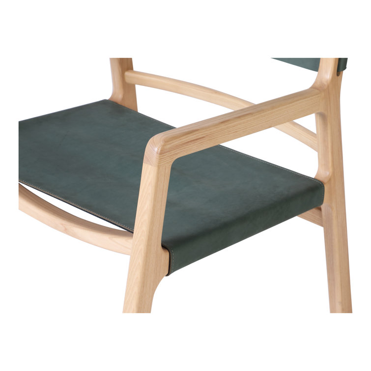 Minimalist Beige Leather and Ash Wood Accent Chair