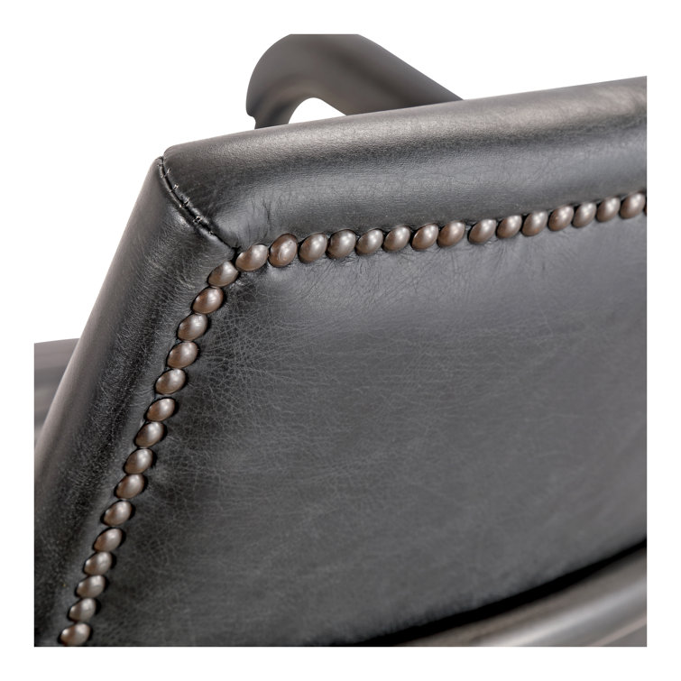 Black Top Grain Leather Swivel Desk Chair with Metal Base