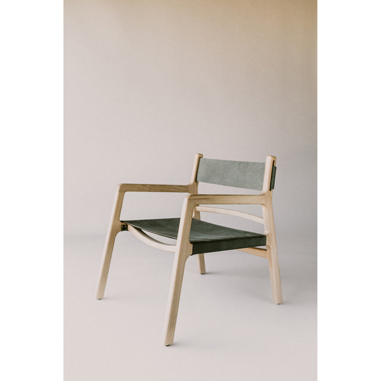 Minimalist Beige Leather and Ash Wood Accent Chair