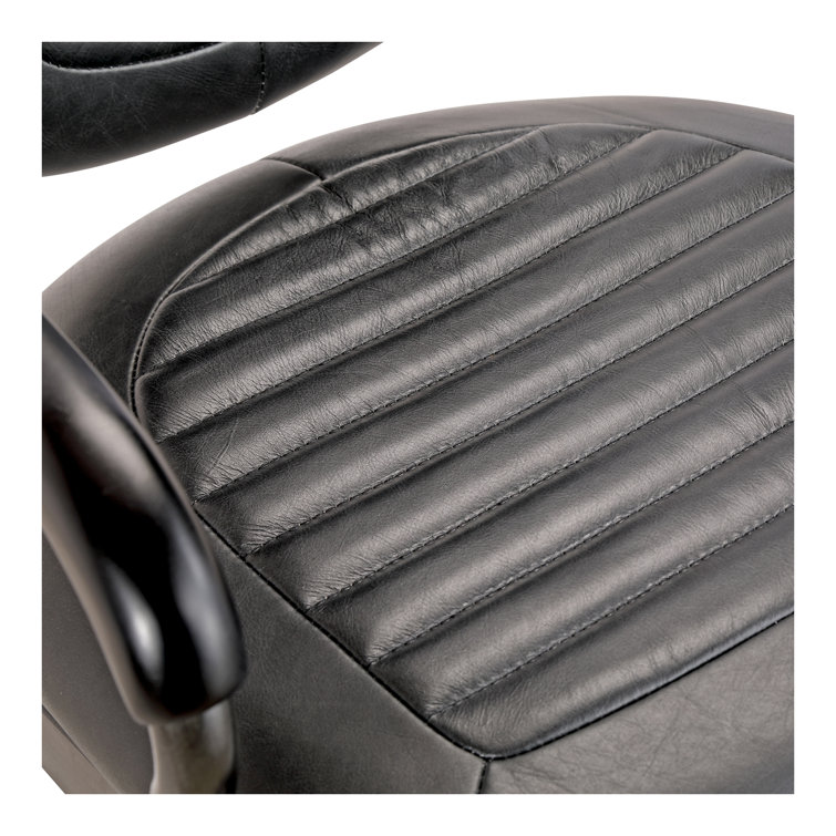 Black Top Grain Leather Swivel Desk Chair with Metal Base