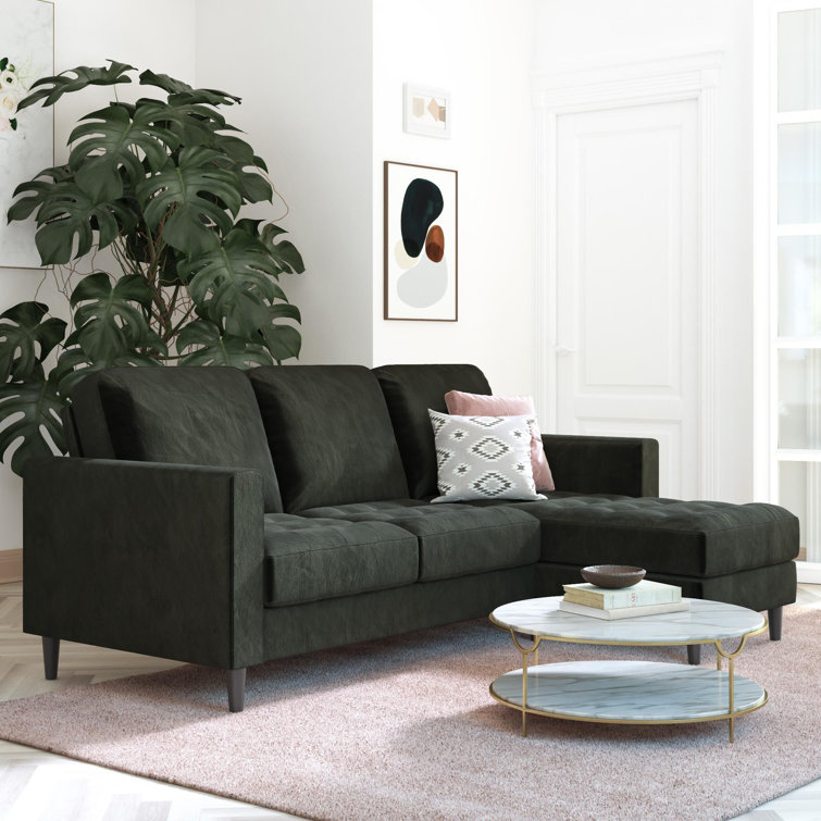 Strummer 81.63" Black Velvet Reversible Sectional Sofa with Ottoman