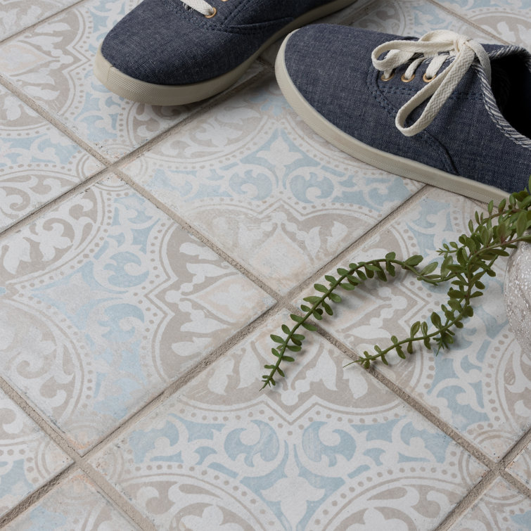 Barcelona 6" x 6" Beige and Blue Porcelain Patterned Tile
