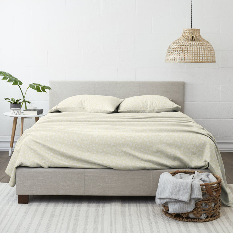 Gray Floral Print Microfiber Full Sheet Set