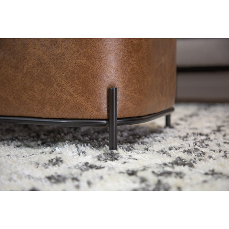 Distressed Brown Faux Leather Upholstered Bench with Black Metal Base
