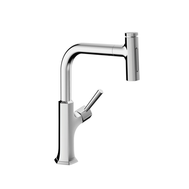 Chrome Single Handle Pull-Out Kitchen Faucet with Ceramic Valve