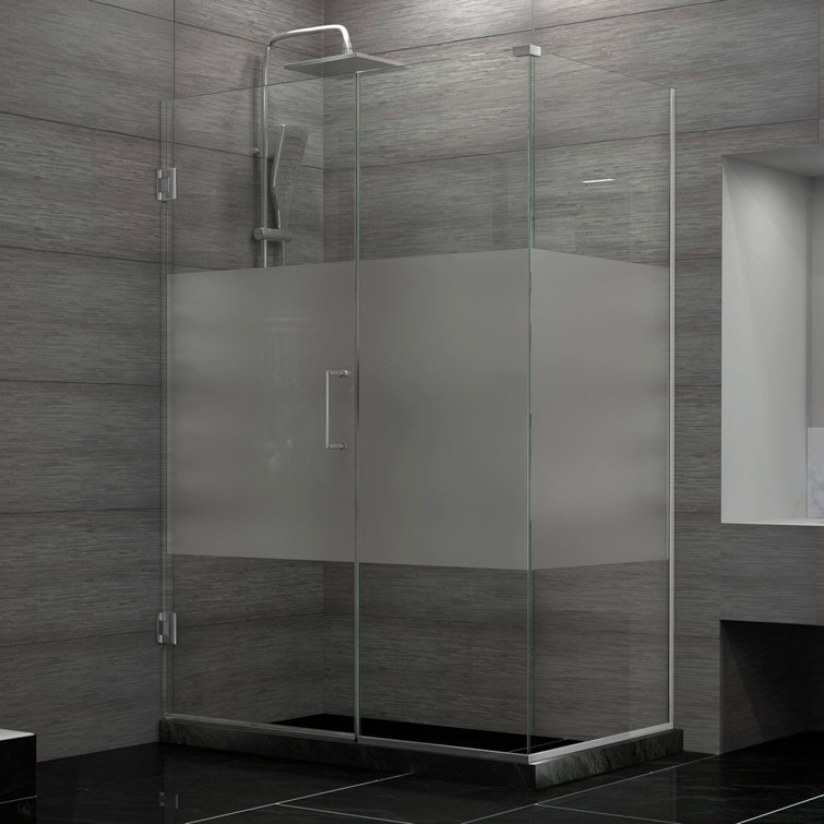 Unidoor Plus Frameless Clear Glass Hinged Shower Enclosure with Distressed Bronze Hardware