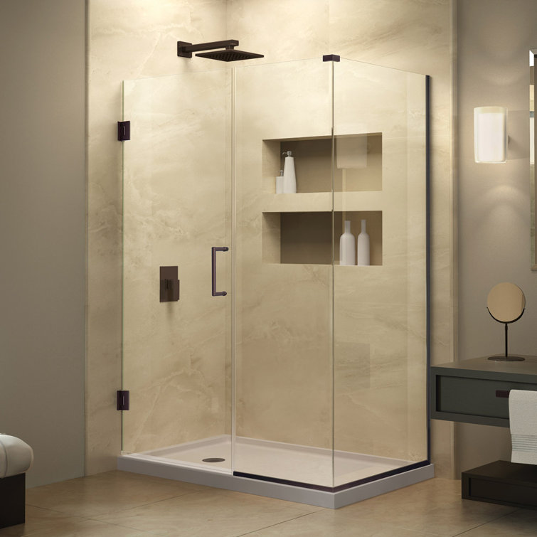 Unidoor Plus 36" Frameless Hinged Shower Enclosure in Distressed Bronze