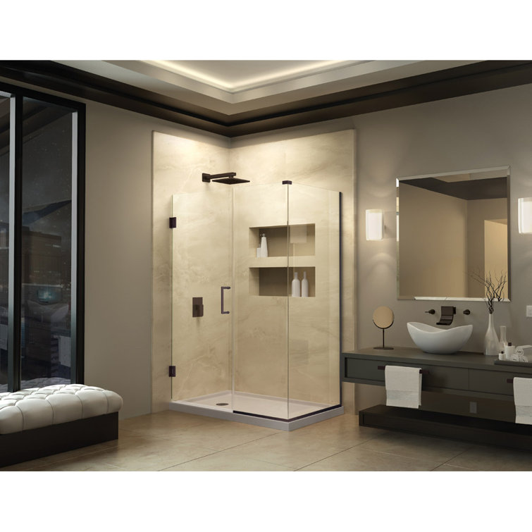 Unidoor Plus 36" Frameless Hinged Shower Enclosure in Distressed Bronze
