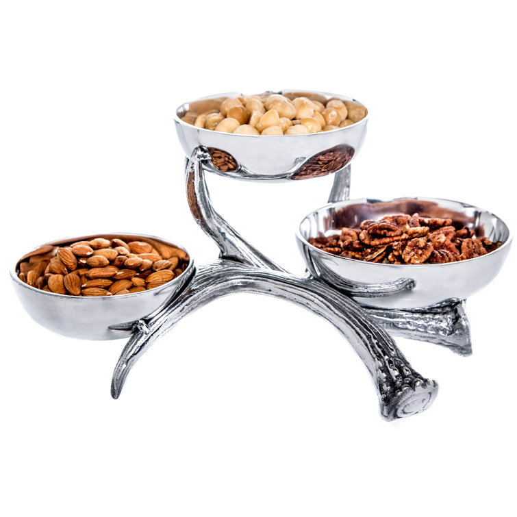 Rustic Silver Aluminum Antler 3-Tiered Serving Bowls