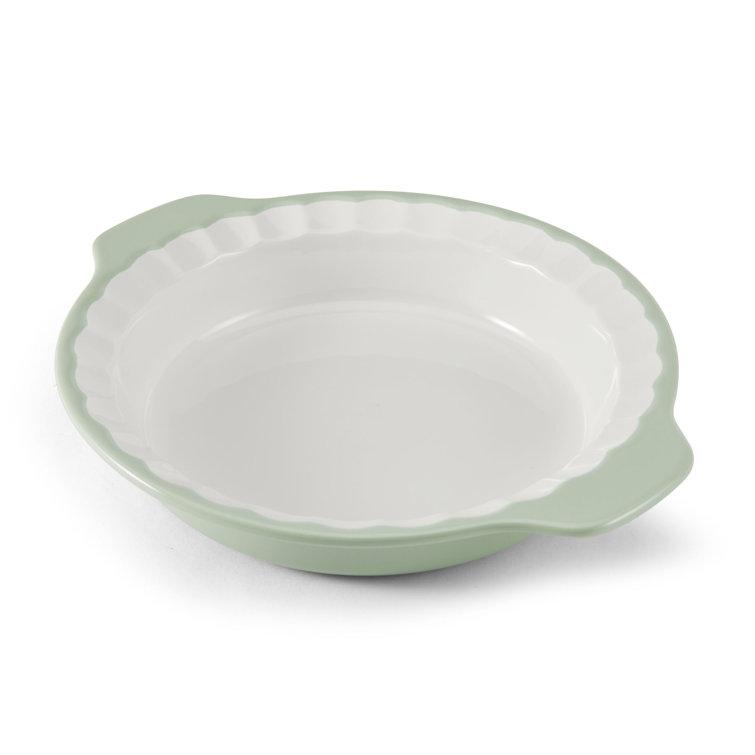 Pistachio and White Stoneware Fluted Edge Pie Plate