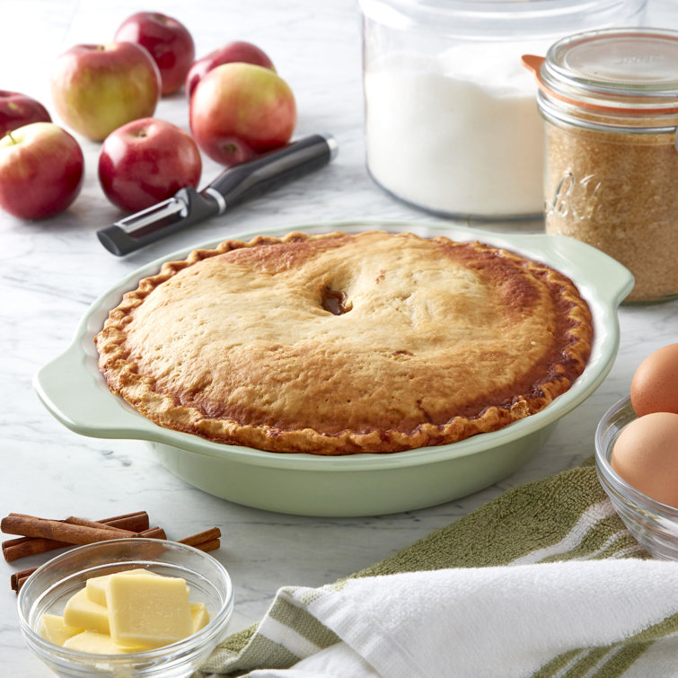 Pistachio and White Stoneware Fluted Edge Pie Plate