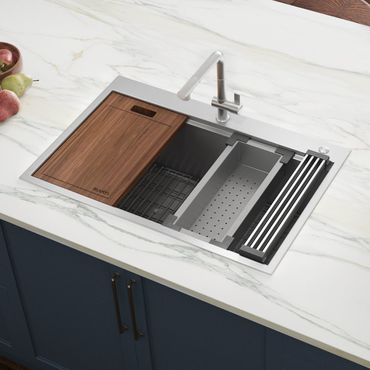 Ruvati 34" Stainless Steel Single Bowl Workstation Kitchen Sink
