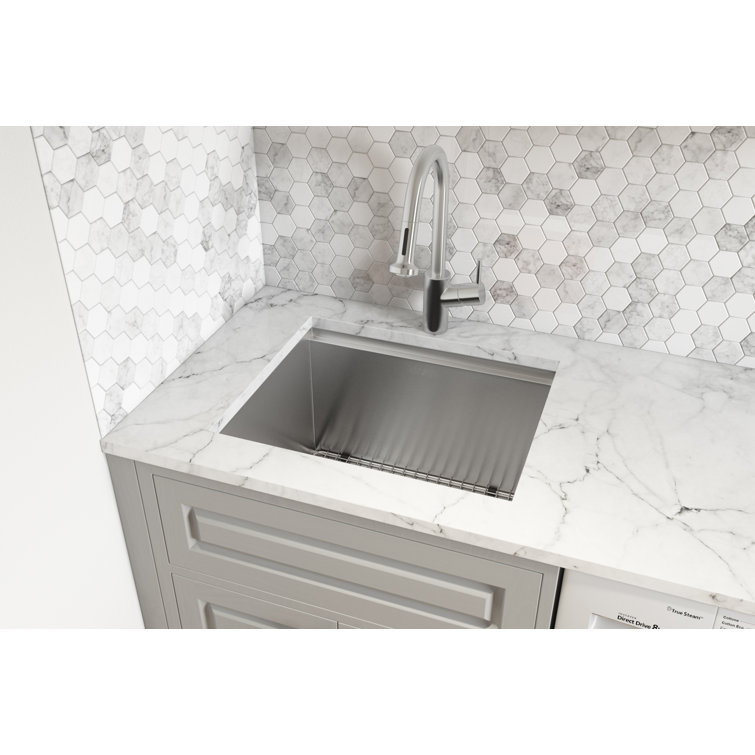 27" Stainless Steel Undermount Laundry Sink with Mahogany Cutting Board