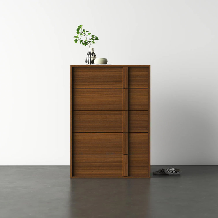 Walnut Vertical 5-Drawer Soft Close Dresser