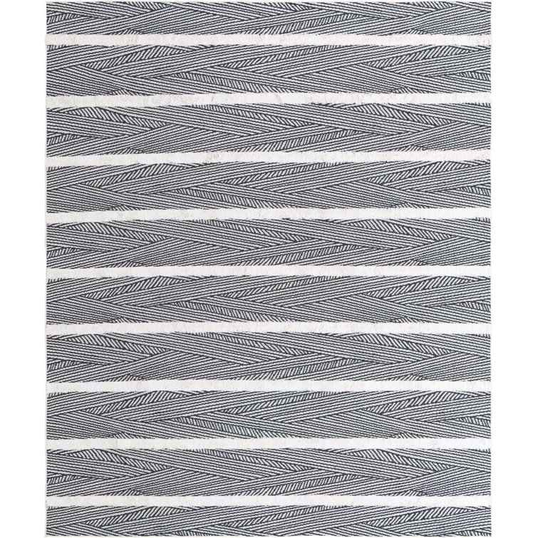 Casa Black Cotton Geometric Flat Woven Indoor Rug 8'3" x 10'