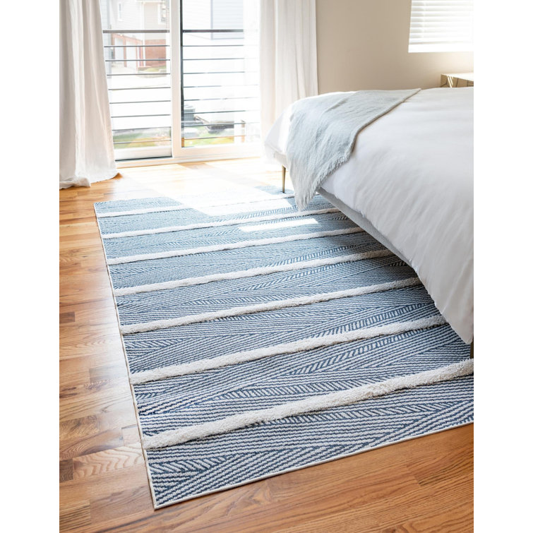 Navy Blue and Ivory Geometric Cotton 4' x 6' Rug