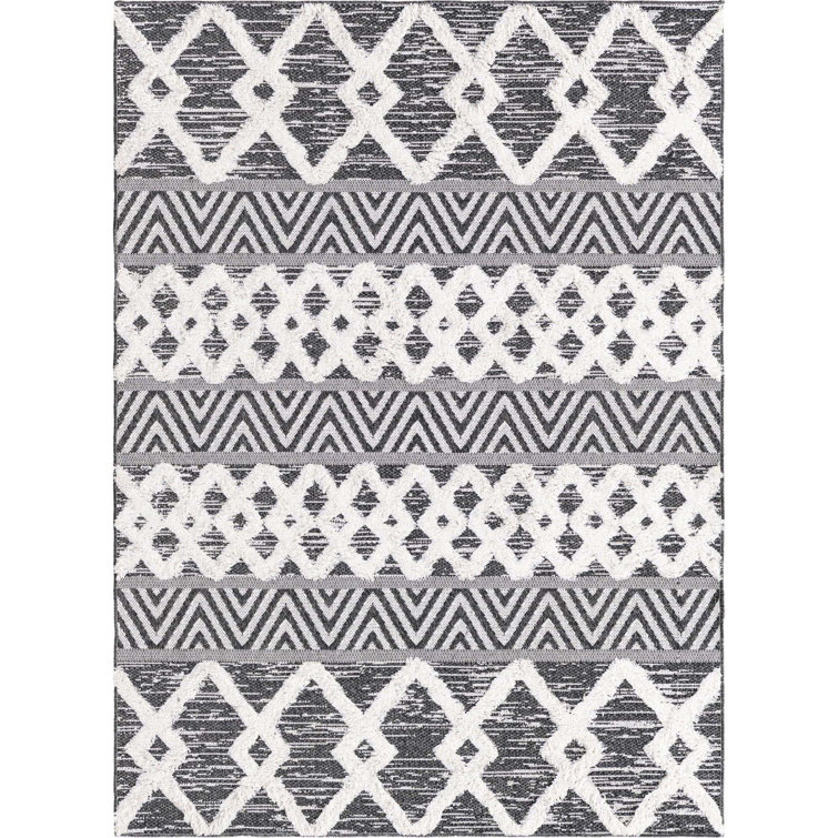 Casa Black and Ivory Geometric Cotton 4'5" x 6' Area Rug