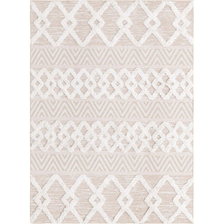 Beige Geometric Flat Woven Indoor Rug 4' x 6'