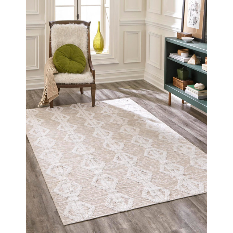 Casa Beige Cotton Geometric Flatweave 2'x3' Indoor Rug