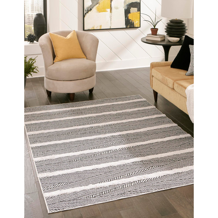 Casa Black Cotton Geometric Flat Woven Indoor Rug 8'3" x 10'