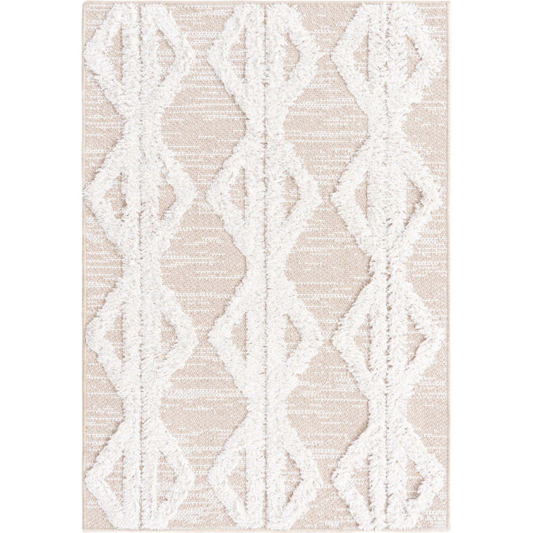 Casa Beige Cotton Geometric Flatweave 2'x3' Indoor Rug